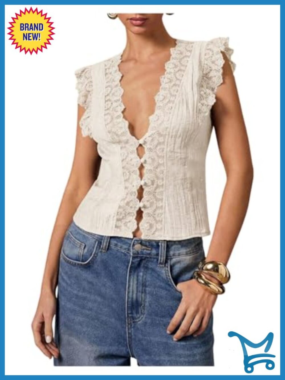 Lace Vest Top Sleeveless Deep V Neck Tie Front Blouse